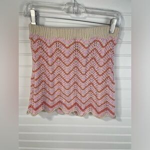 Freshman 1996 Pink & Cream Crochet Knit Chevron Pattern Mini Skirt S Women’s